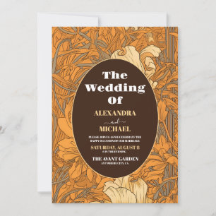 Convites Casamento Art Nouveau Floral Laranja Queimada