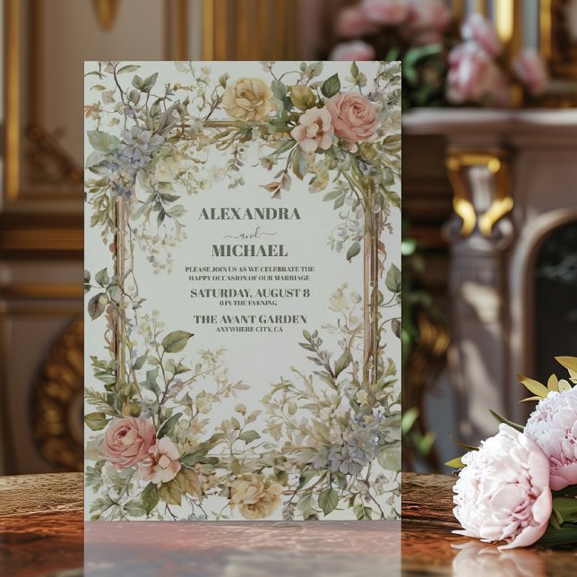 Convites Casamento Art Nouveau Floral Rústico (Criador carregado)
