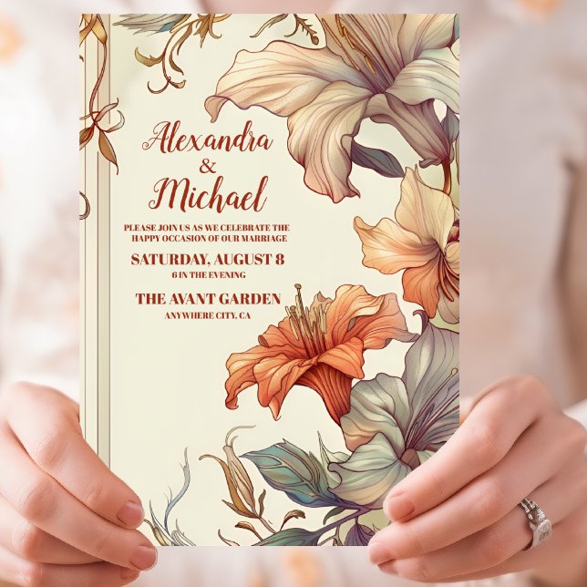 Convites Casamento Art Nouveau Floral Vintage (Criador carregado)