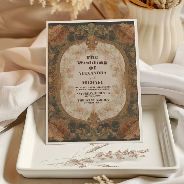 Convites Casamento Art Nouveau Floral Vintage (Criador carregado)