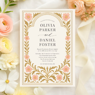 Convites Casamento Art Nouveau Floral Vitoriano