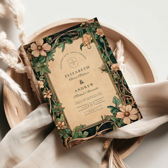 Convites Casamento Art Nouveau Ivory Bloom (Criador carregado)
