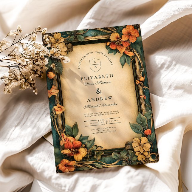 Convites Casamento Art Nouveau Laranja Queimado (Criador carregado)
