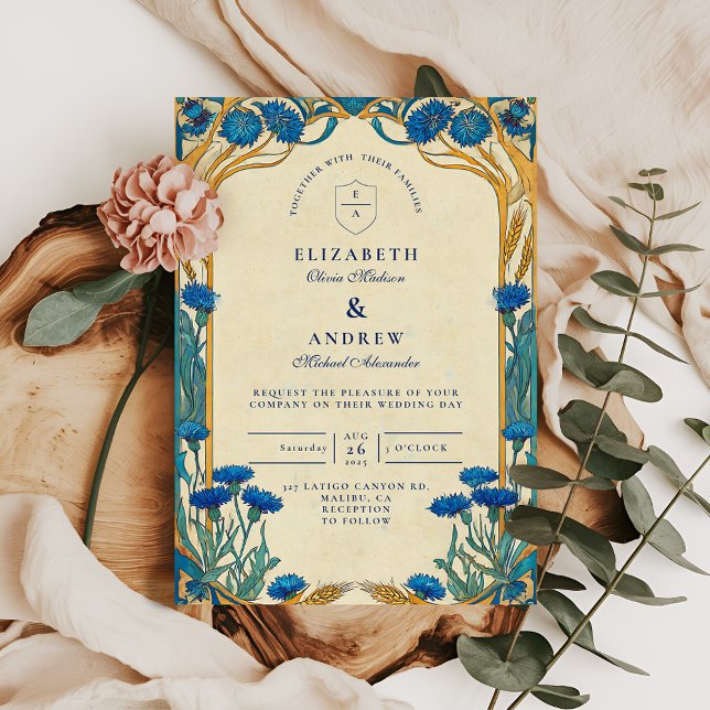 Convites Casamento Art Nouveau Milho Dourado (Criador carregado)