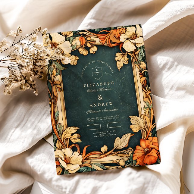 Convites Casamento Art Nouveau Outono Dourado (Criador carregado)
