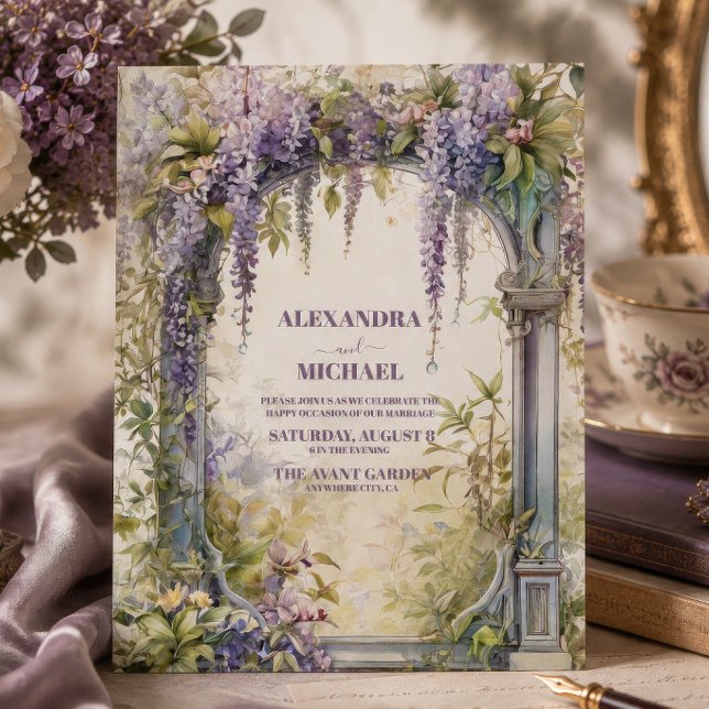 Convites Casamento Art Nouveau Roxo Vintage (Criador carregado)
