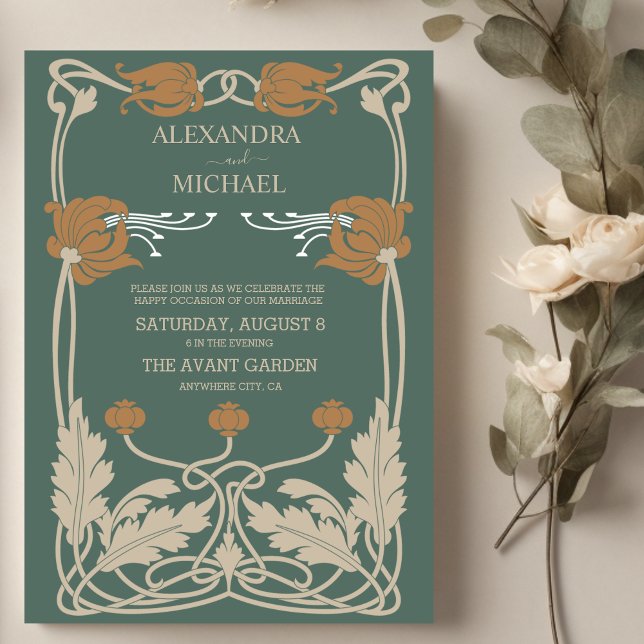 Convites Casamento Art Nouveau Verde (Criador carregado)