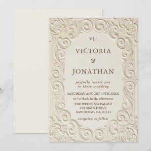 Convites Casamento Art Nouveau Vintage em Marfim