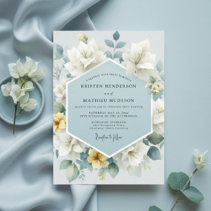Convites Casamento Arte Floral Azul Claro
