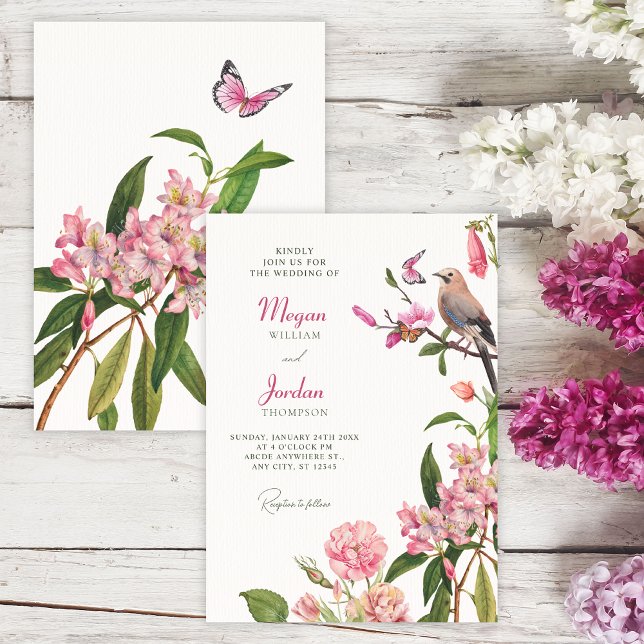Convites casamento arte pássaro floral (Criador carregado)