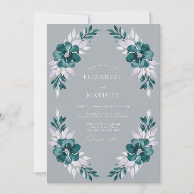 Convites Casamento Ártico Teal de Inverno (Frente)