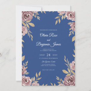 Convites Casamento Artisan Steel Azure Blossom