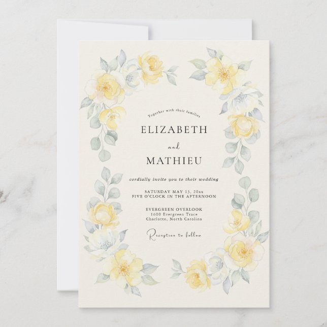 Convites Casamento Artístico Amarelo Primula da Primavera (Frente)