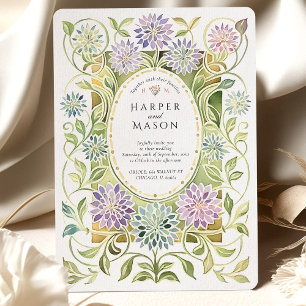 Convites Casamento Artístico Art Nouveau Dahlia Vidro Color