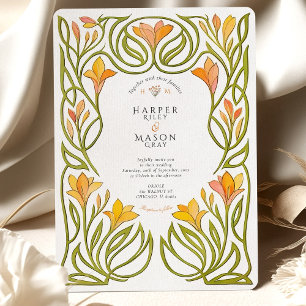 Convites Casamento Artístico Art Nouveau Laranja Lírio