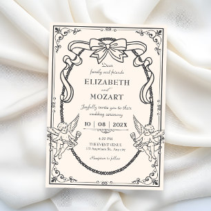 Convites Casamento artístico barroco cinza vintage