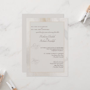 Convites Casamento Artístico Bege Formal Ambos os Pais
