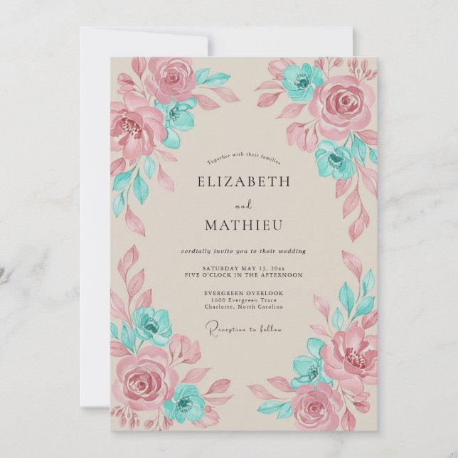 Convites Casamento Artístico Boho Turquesa (Frente)