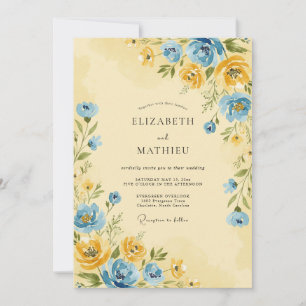 Convites Casamento Artístico Botânico Amarelo de Primavera