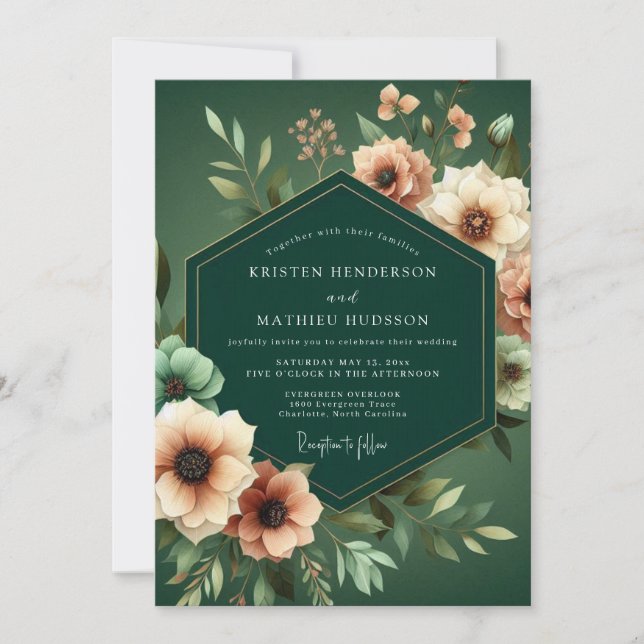 Convites Casamento Artístico Caçador Damasco (Frente)