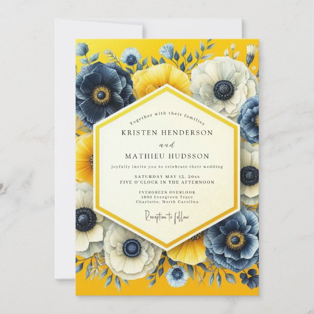 Convites Casamento Artístico Canário Índigo (Frente)