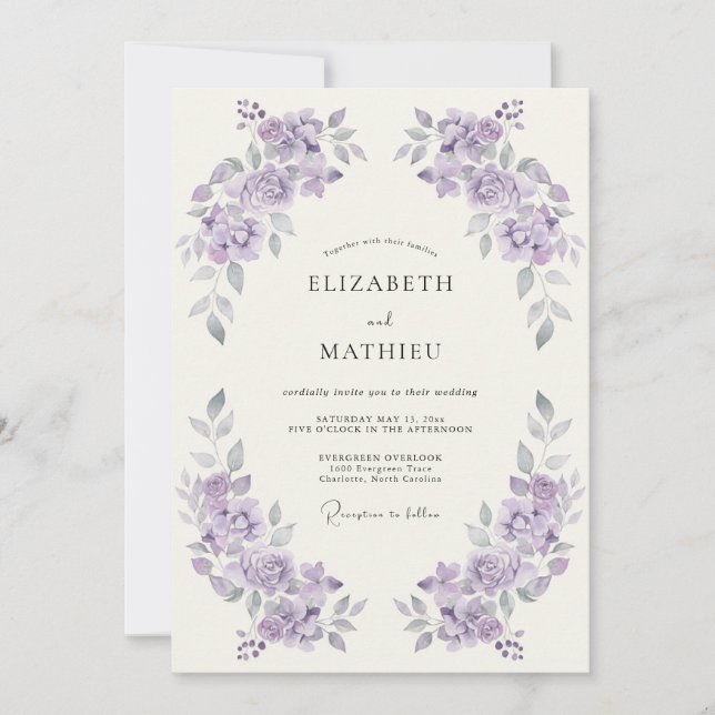 Convites Casamento Artístico com Flor de Lavanda (Frente)