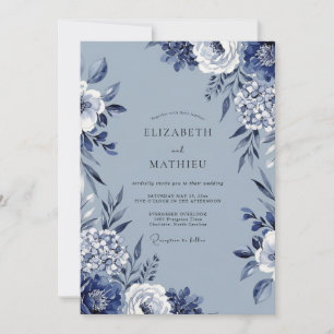 Convites Casamento Artístico com Flores Azuis