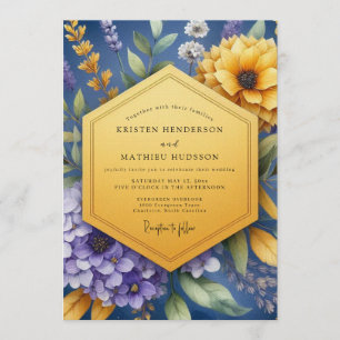 Convites Casamento Artístico com Flores Silvestres Índigo