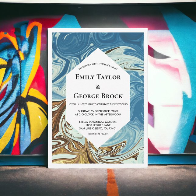Convites Casamento Artístico de Abstrato Azul Elegante (Criador carregado)
