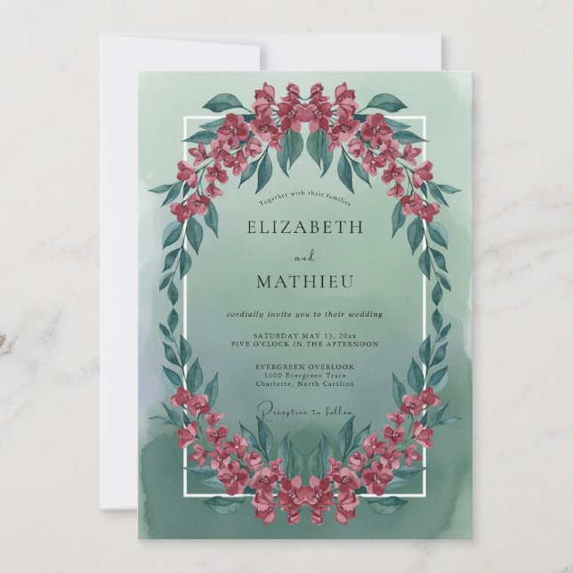 Convites Casamento Artístico de Flor de Hortelã Verde (Frente)