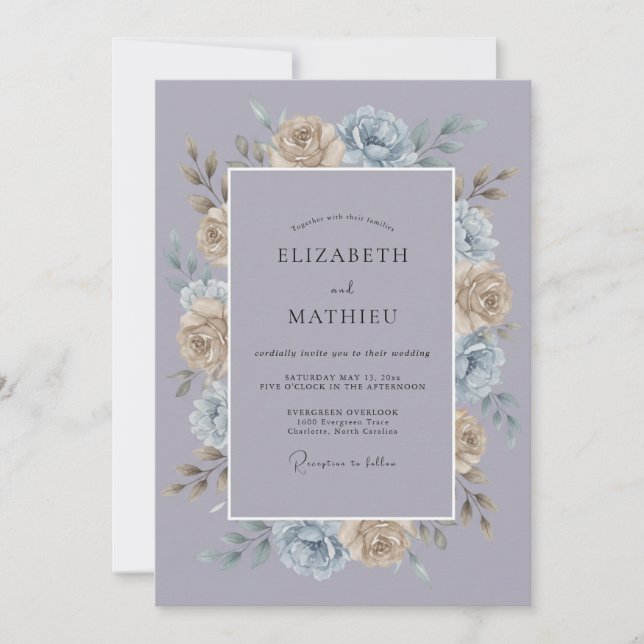 Convites Casamento Artístico de Inverno com Lavanda Suave (Frente)