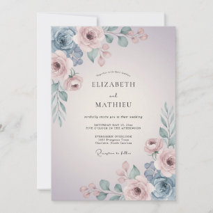 Convites Casamento Artístico de Primavera com Bege Rosado