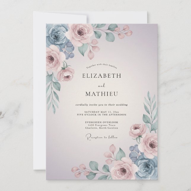 Convites Casamento Artístico de Primavera com Bege Rosado (Frente)