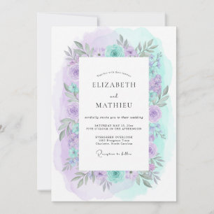 Convites Casamento Artístico de Primavera com Lavanda e Hor