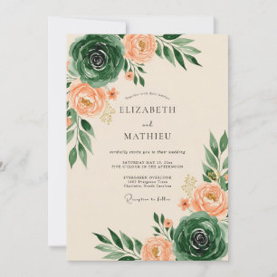 Convites Casamento Artístico de Primavera em Verde Esmerald