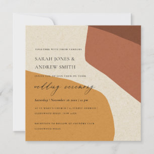 CONVITES CASAMENTO ARTÍSTICO DE TERRACOTA AMARELO-ABSTRATO