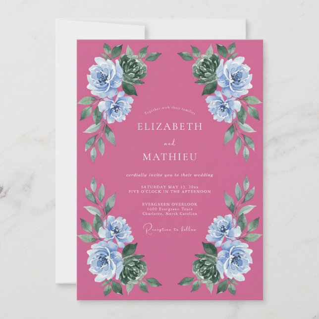 Convites Casamento Artístico de Verão Magenta (Frente)