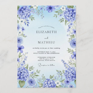 Convites Casamento Artístico Flor de Hortênsia Azul