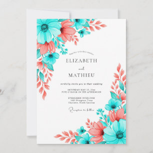 Convites Casamento Artístico Flora Cor-de-Teal