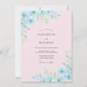 Convites Casamento Artístico Floral Azul Céu