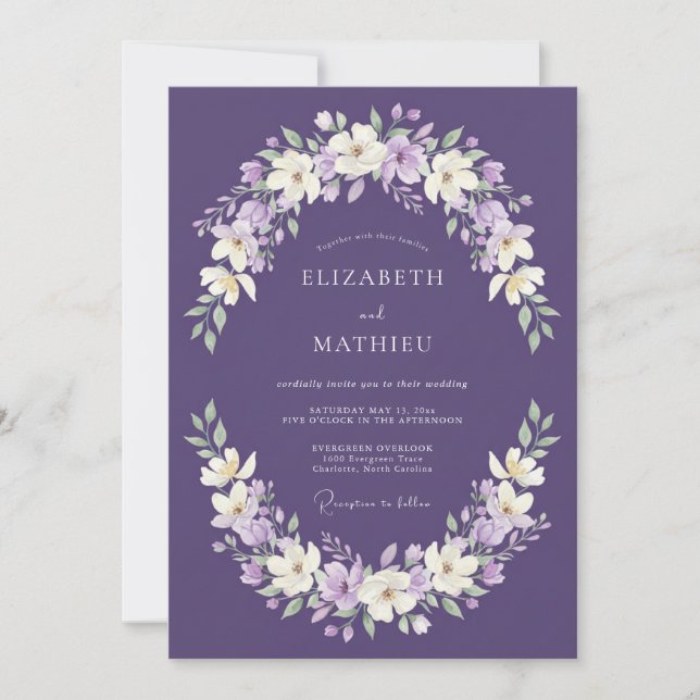 Convites Casamento Artístico Floral de Lavanda (Frente)