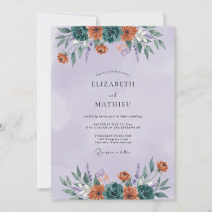 Convites Casamento Artístico Floral em Turquesa