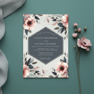 Convites Casamento Artístico Floral Rosa Empoeirado