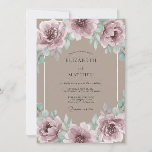 Convites Casamento Artístico Floral Rosa Malva