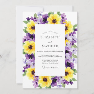 Convites Casamento Artístico Florido Amarelo Roxo