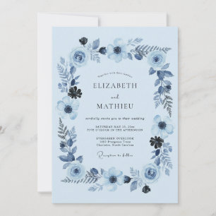 Convites Casamento Artístico Florido Azul Céu