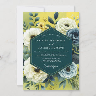 Convites Casamento Artístico Florido de Ardósia Amarela