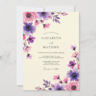 Convites Casamento Artístico Florido Rosa Roxo