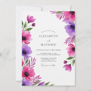 Convites Casamento Artístico Florido Roxo Magenta