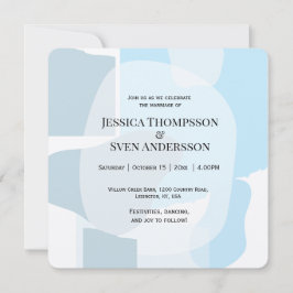 Convites Casamento Artístico Minimalista Azul-Abstrato Mode